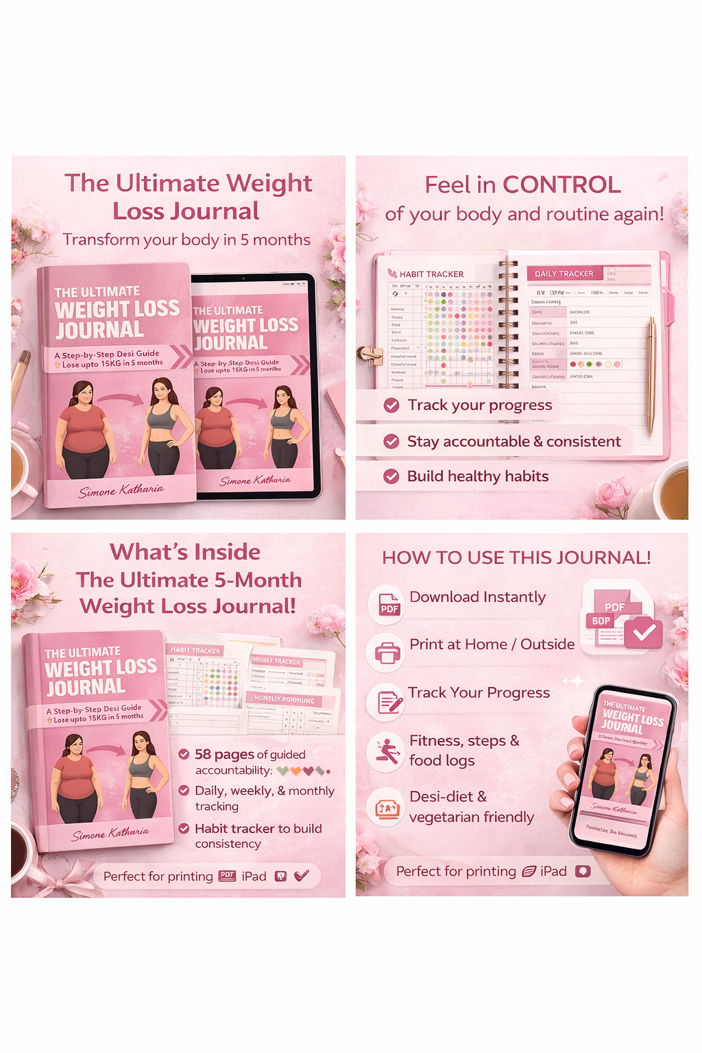 5 Months Weightloss Journal (E-Book) 50 pages ( For Beginners)